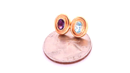 Natural Amethyst Topaz Horoscopic Force February & December Earrings 14kt 12601