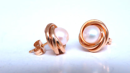 Robins Egg Pearl Nest Retro Earrings 14kt Gold 12600