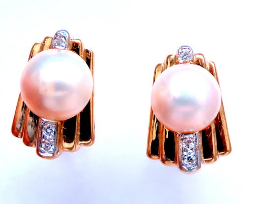 Art Deco Mabe Pearl Classic Clips Earrings 14kt Gold 12596