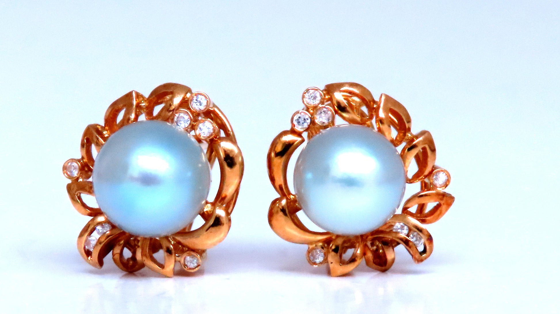 9mm Baby Blue South Sea Pearl Clip Earrings 18kt Gold 12592