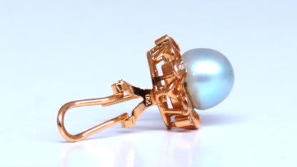 9mm Baby Blue South Sea Pearl Clip Earrings 18kt Gold 12592