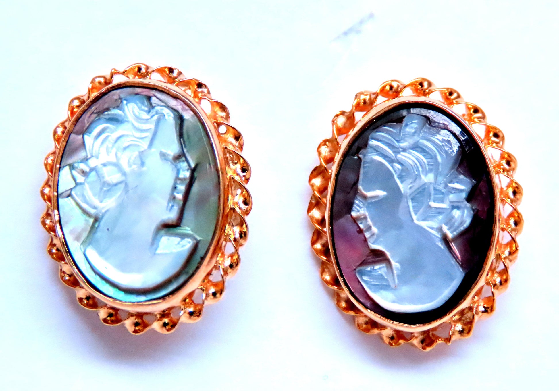 Madonna Cameo Victorian Style Stud Earrings 14kt Gold 12619