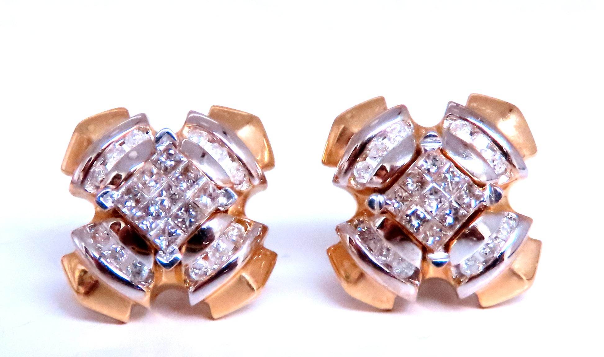 0.90ct Natural Diamonds Jacket And Stud Earrings 14kt Gold 12618