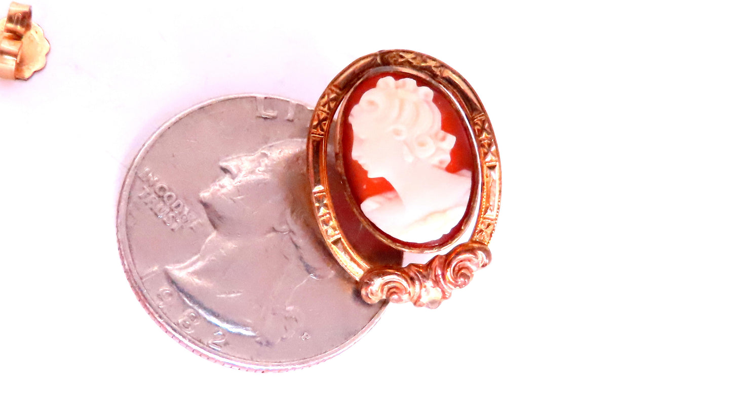 Vintage Carved Cameo Madonna Earrings 14kt Gold 12621