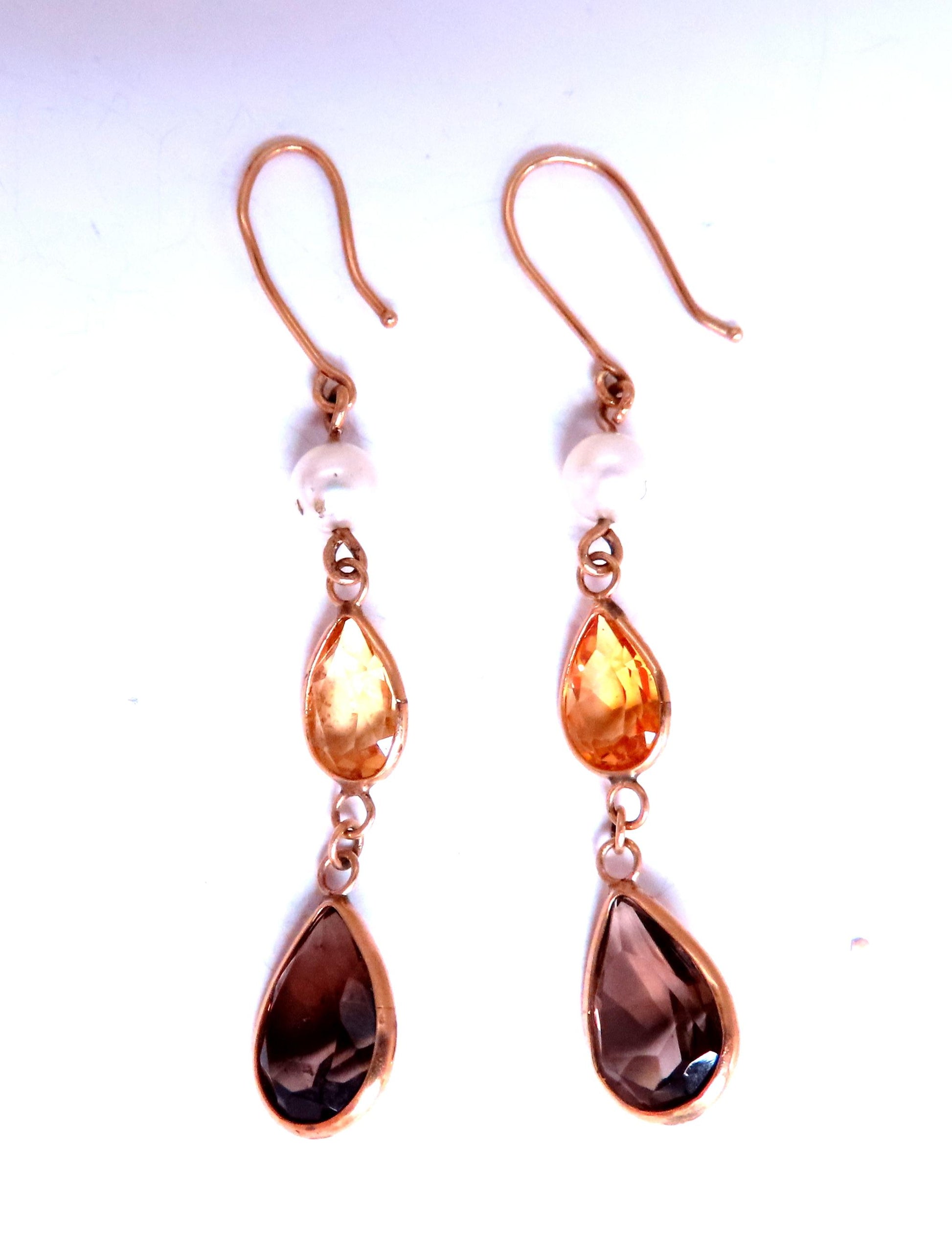 4ct Natural Topaz And Cultured Pearl Dangle Earrings 14kt Yellow Gold 12622