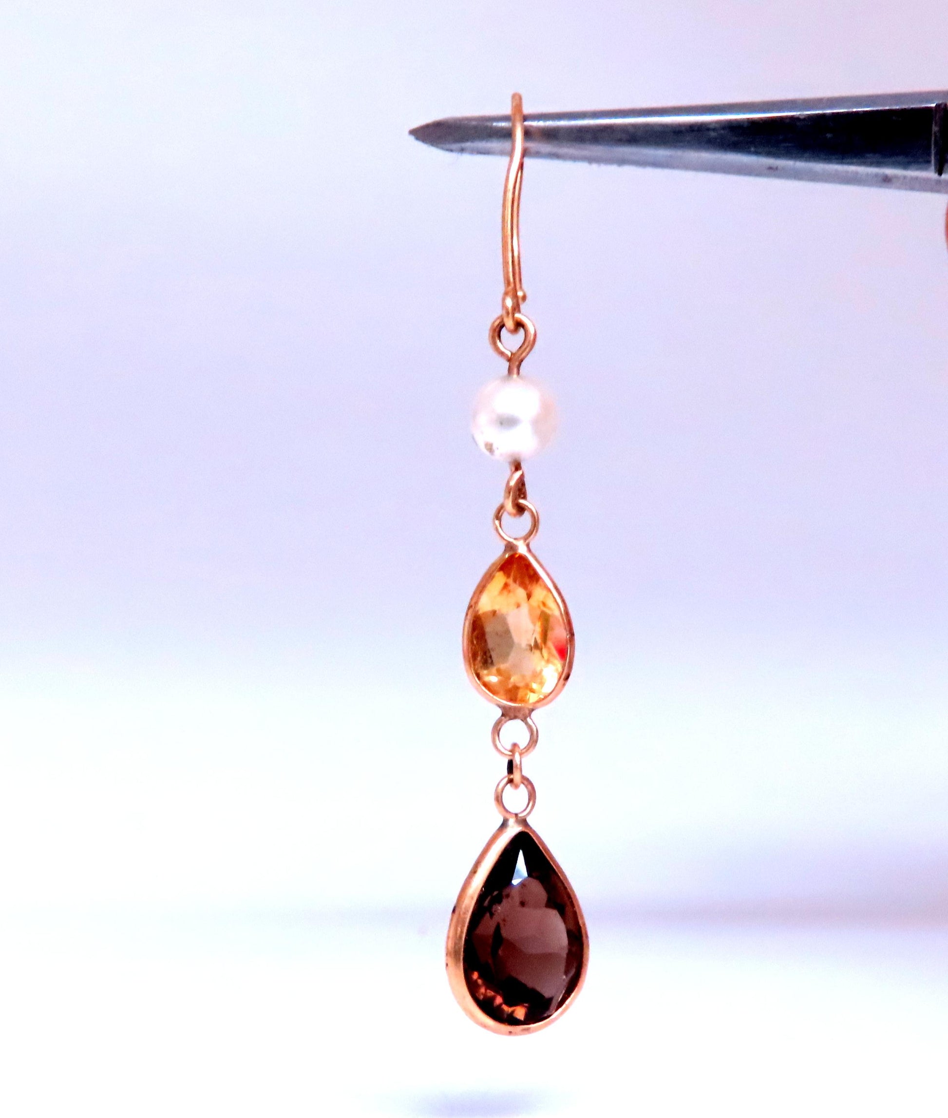 4ct Natural Topaz And Cultured Pearl Dangle Earrings 14kt Yellow Gold 12622