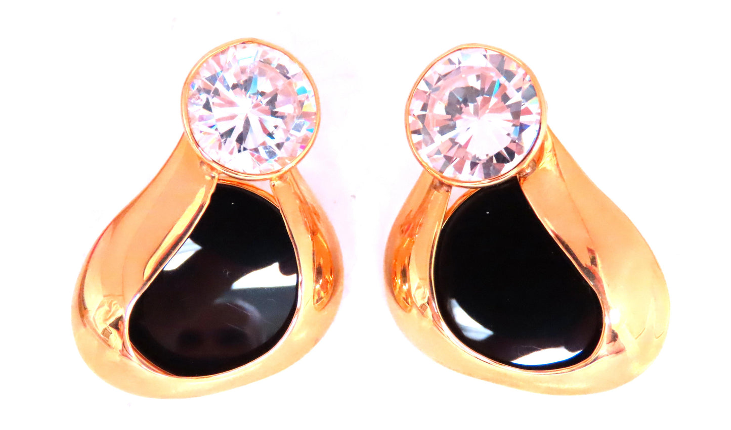 Carved Jet Black Onyx Stud Earrings 14kt Gold 12626 White Stone