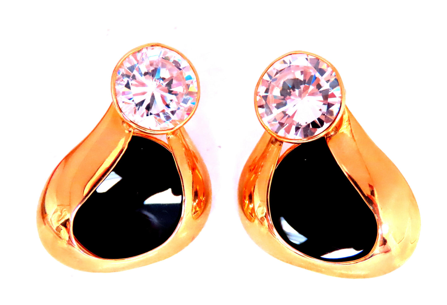 Carved Jet Black Onyx Stud Earrings 14kt Gold 12626 White Stone