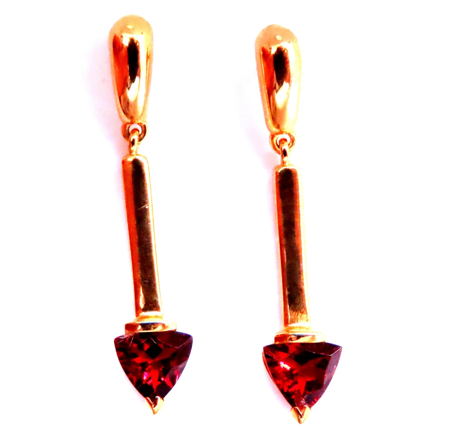 2ct Natural Trilliant Garnet Dangle Earrings 14kt Gold 12627