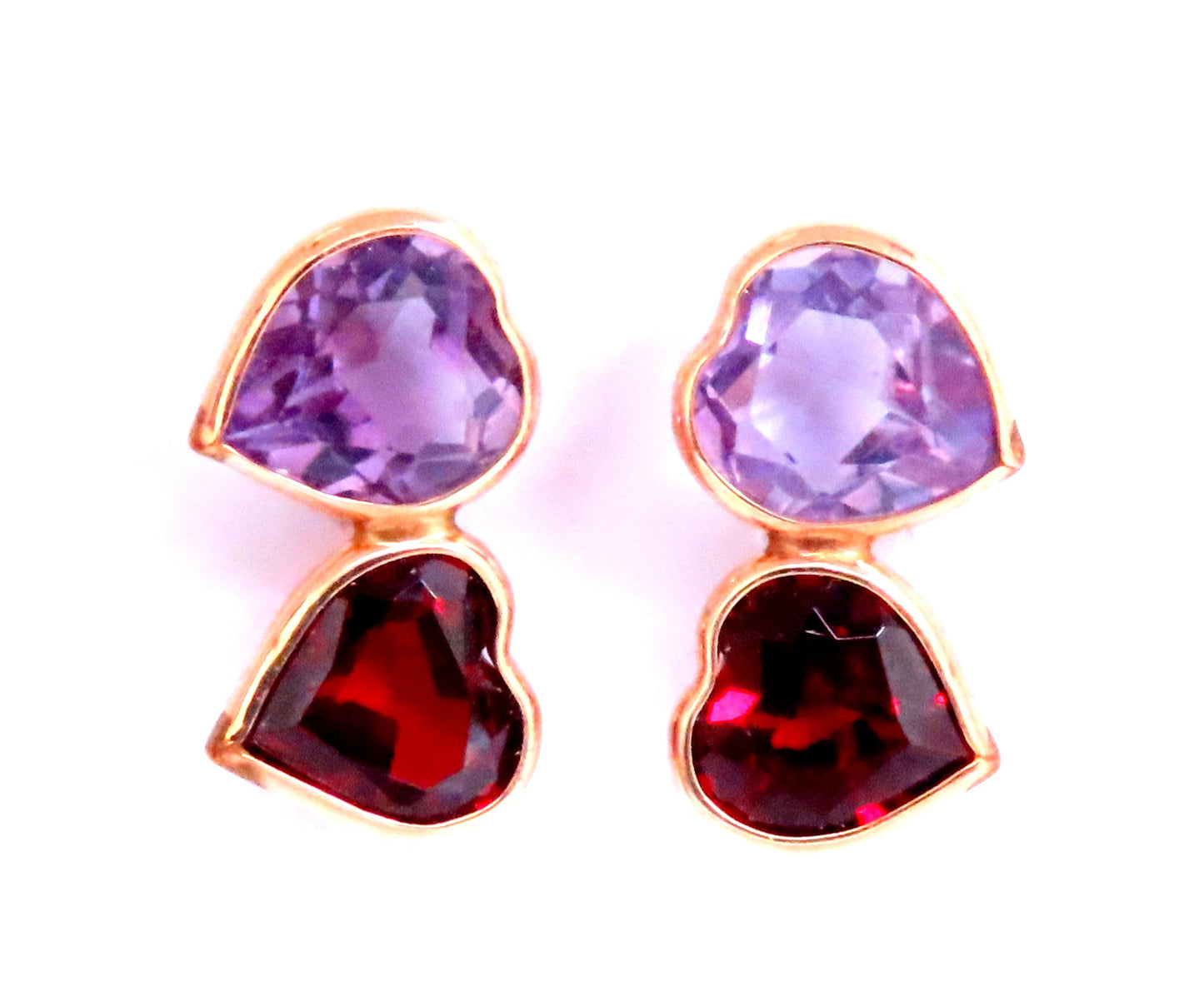 4ct Natural Red Garnet And Amethyst Twin Stud Earrings 14kt Gold 12614