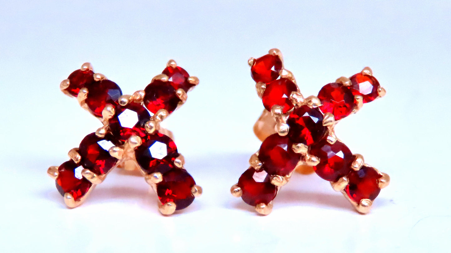 Natural Round Garnet ''x'' Studs Earrings 14kt Gold 12607