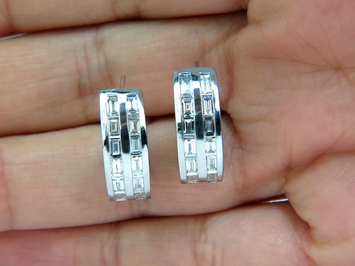 2.00CT BAGUETTE TWO ROWS NATURAL DIAMOND SEMI HOOP CLIP EARRINGS 14KT *v