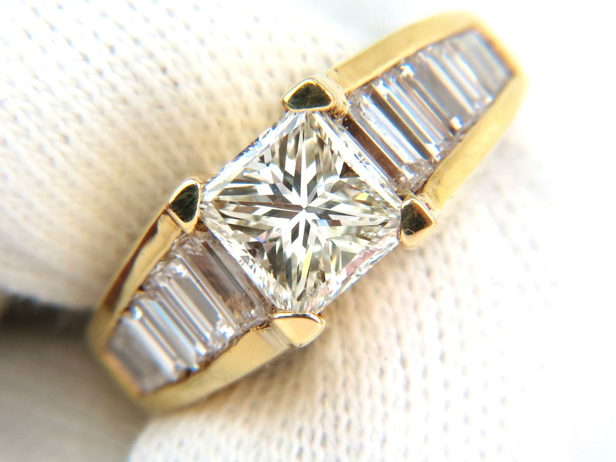 2.90CT 18KT NATURAL PRINCESS BAGUETTES DIAMONDS RING MODERN DECO *v