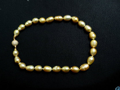 18KT 14.5M NATURAL SOUTH SEA YELLOW PEARLS NECKLACE 2.00CT DIAMOND CLASP *v
