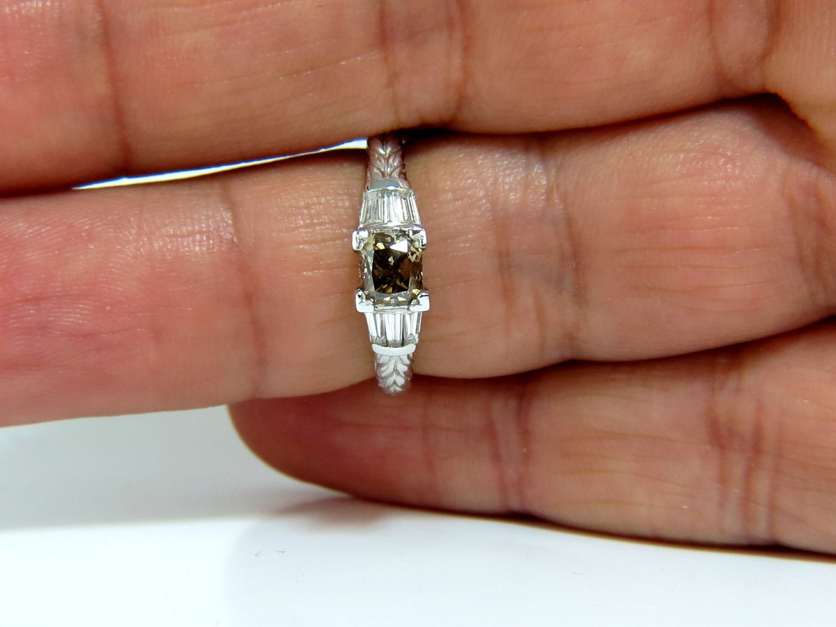 1.29ct. NATURAL FANCY BROWN DIAMOND RING 14KT GOLD EDWARDIAN GILT SCALING *v
