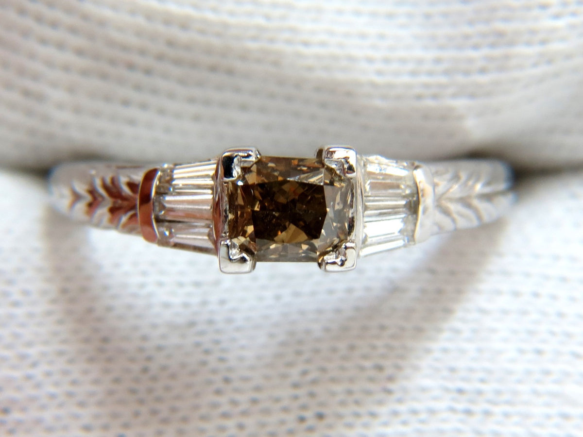 1.29ct. NATURAL FANCY BROWN DIAMOND RING 14KT GOLD EDWARDIAN GILT SCALING *v