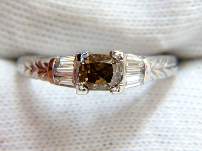 1.29ct. NATURAL FANCY BROWN DIAMOND RING 14KT GOLD EDWARDIAN GILT SCALING *v