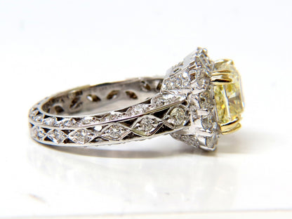 GIA CERTIFIED 5.52CT CUSHION NATURAL FANCY YELLOW DIAMOND CLUSTER RING VVS1 *v