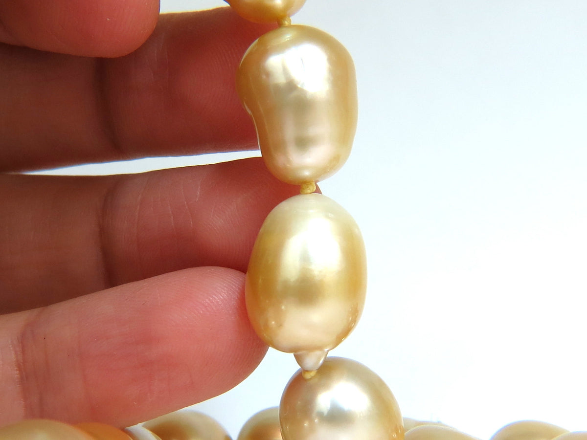 18KT 14.5M NATURAL SOUTH SEA YELLOW PEARLS NECKLACE 2.00CT DIAMOND CLASP *v