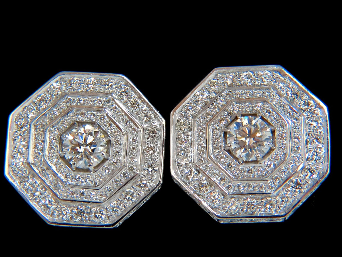 4.00CT BEAD SET ARCHITECTURAL OCTAGONAL STEP DIAMONDS CLIP EARRINGS 18KT *v
