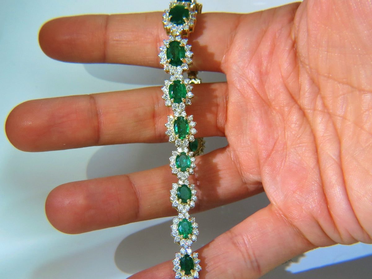 22.50CT NATURAL EMERALDS DIAMONDS BRACELET 18KT G/VS ZAMBIAN VIVID *v