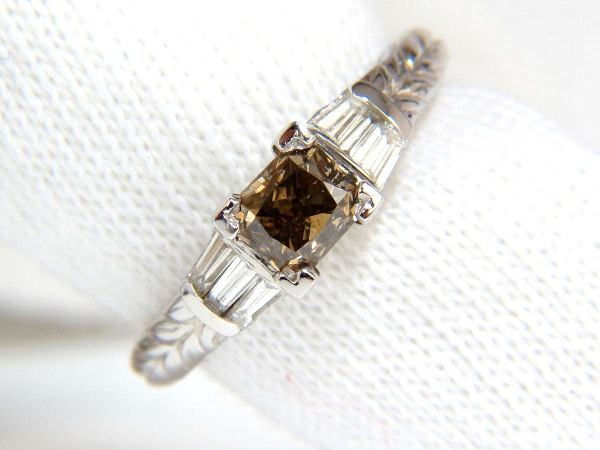 1.29ct. NATURAL FANCY BROWN DIAMOND RING 14KT GOLD EDWARDIAN GILT SCALING *v