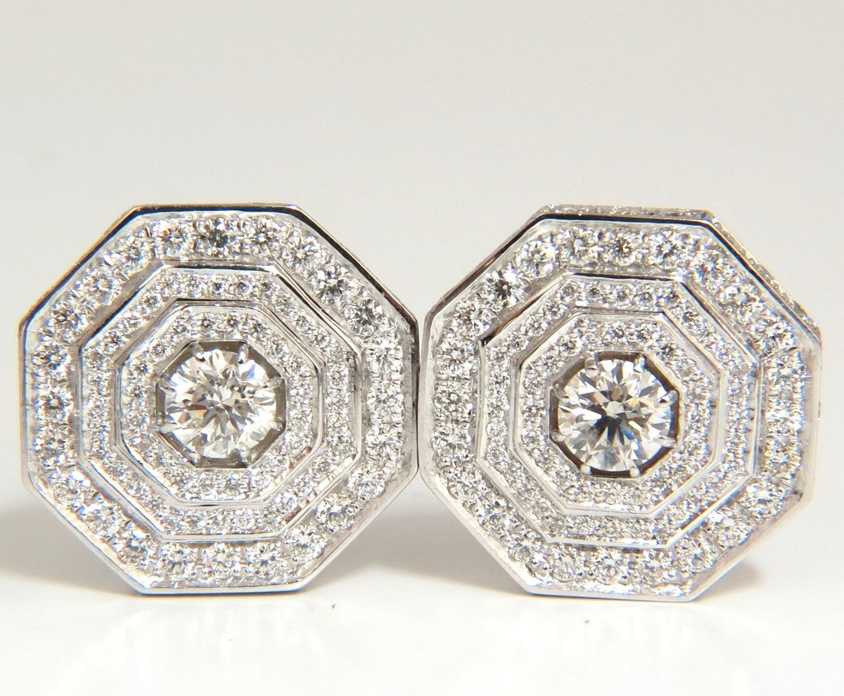 4.00CT BEAD SET ARCHITECTURAL OCTAGONAL STEP DIAMONDS CLIP EARRINGS 18KT *v