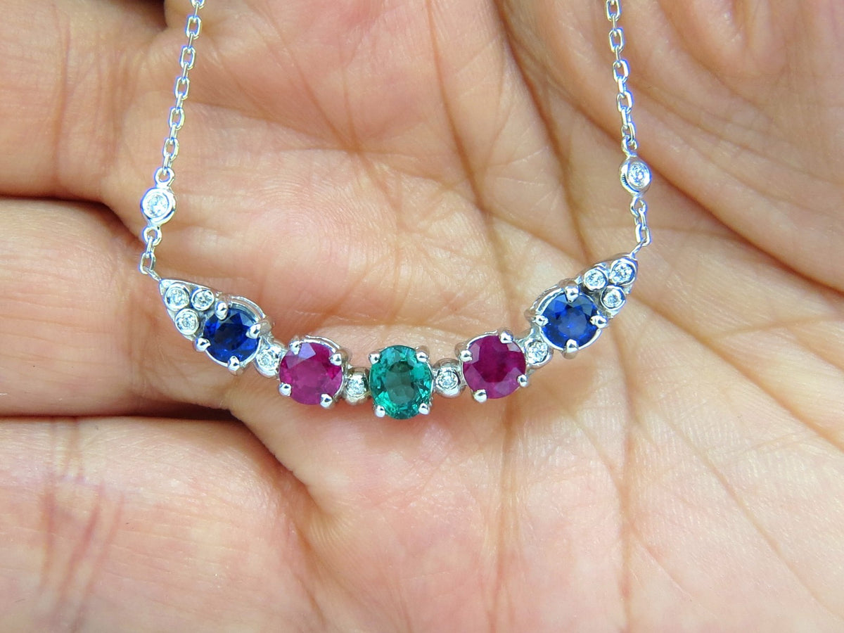 3.60CT NATURAL RUBY EMERALD SAPPHIRE DIAMONDS NECKLACE F/VS ARCH & BY YARD *v
