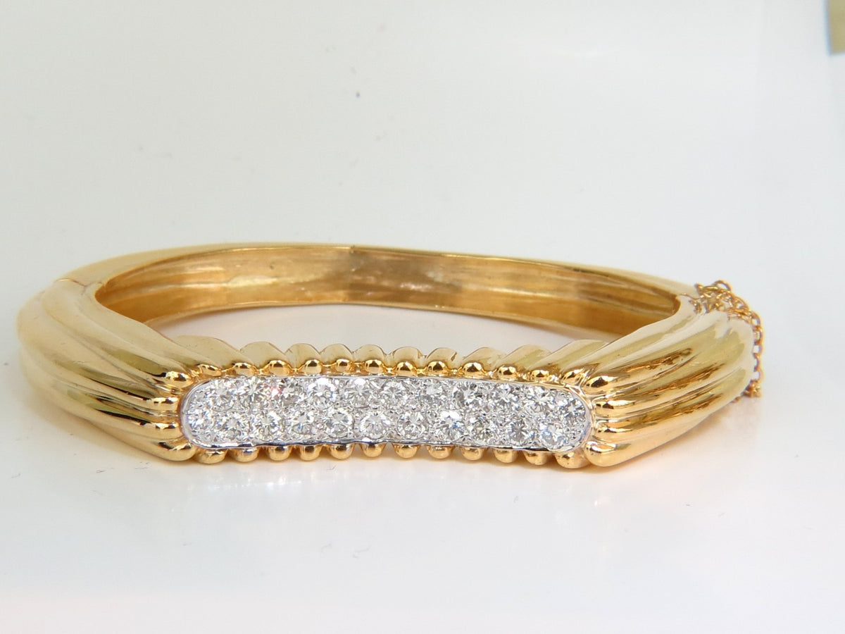2.30CT INVERTED ARCH GRILLED WAVE RETRO 14KT DIAMONDS BANGLE BRACELET *v
