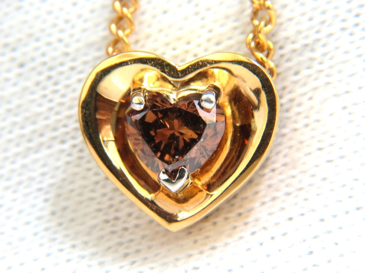 .78CT NATURAL PURE VIVID BROWN HEART CUT DIAMOND PENDANT 14KT NECKLACE *v
