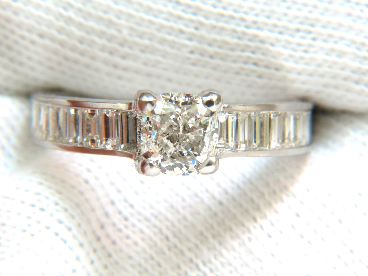 GIA 2.41CT F/VS CUSHION BRILLIANT NATURAL DIAMOND BAGUETTE PLATINUM RING *v