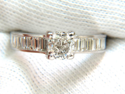 GIA 2.41CT F/VS CUSHION BRILLIANT NATURAL DIAMOND BAGUETTE PLATINUM RING *v