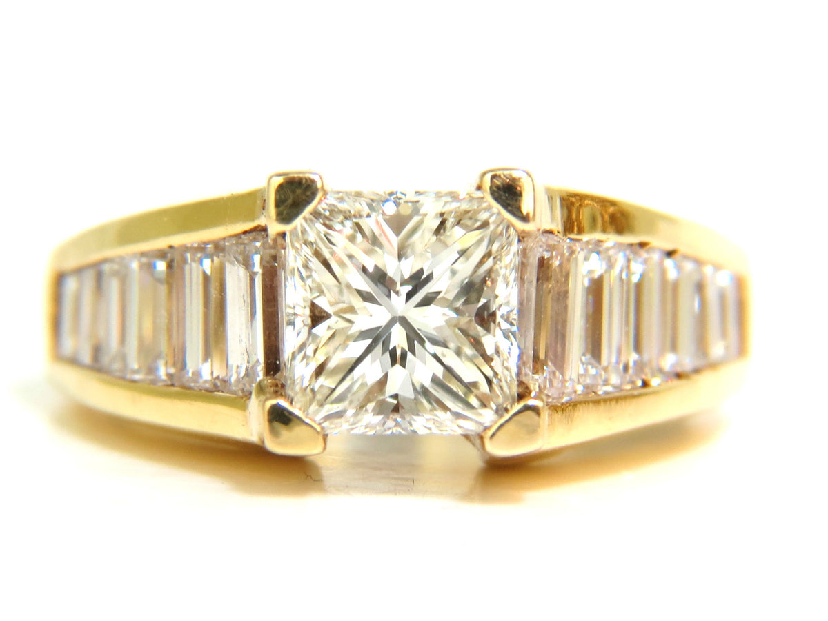 2.90CT 18KT NATURAL PRINCESS BAGUETTES DIAMONDS RING MODERN DECO *v