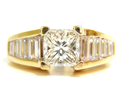 2.90CT 18KT NATURAL PRINCESS BAGUETTES DIAMONDS RING MODERN DECO *v