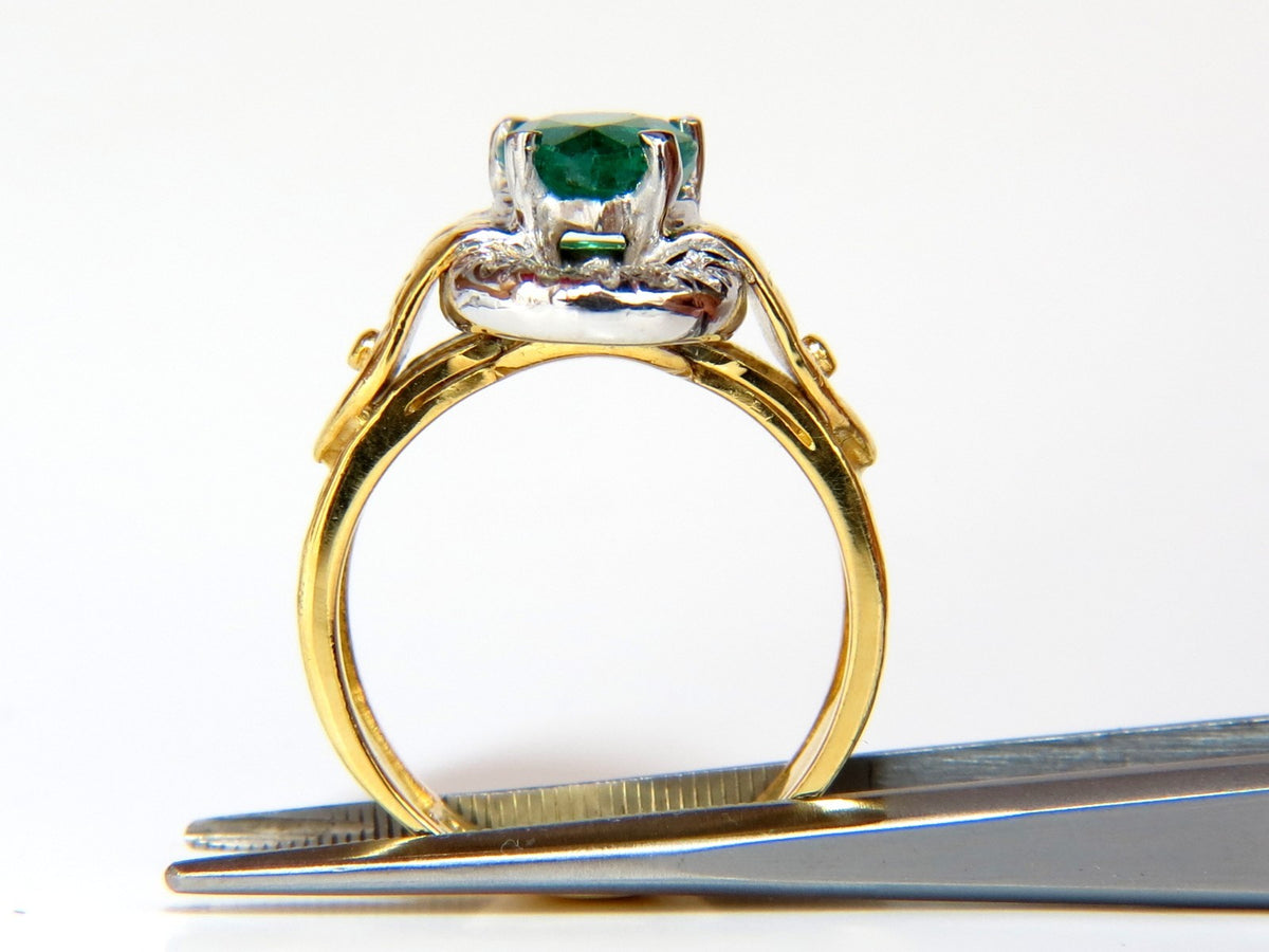 18KT GOLD 1.90CT NATURAL EMERALD DIAMOND RING HAMMERED DECO *v