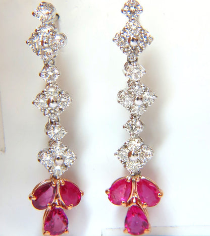 5.94CT NATURAL RED NO HEAT RUBY DIAMOND DANGLE EARRINGS 14KT *v