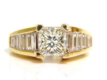 2.90CT 18KT NATURAL PRINCESS BAGUETTES DIAMONDS RING MODERN DECO *v