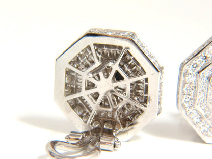 4.00CT BEAD SET ARCHITECTURAL OCTAGONAL STEP DIAMONDS CLIP EARRINGS 18KT *v