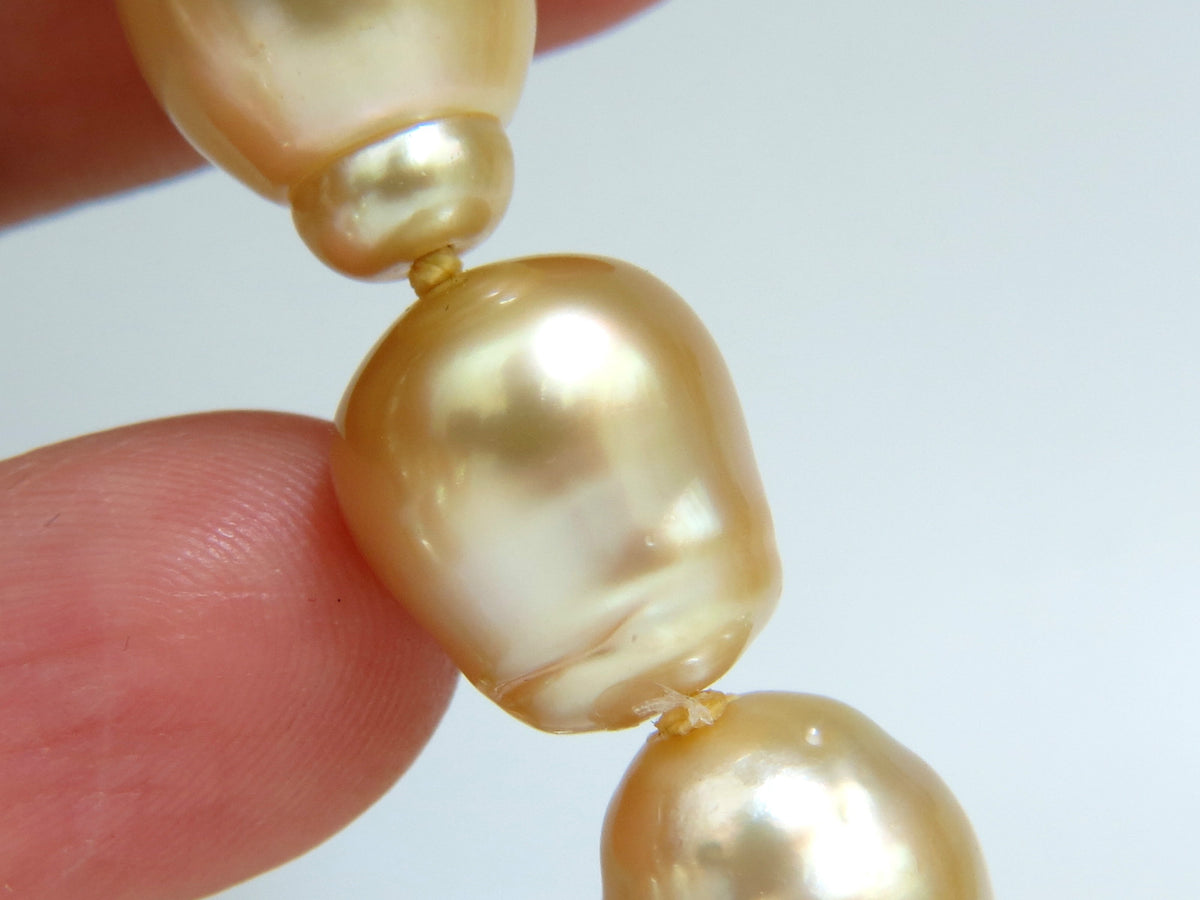 18KT 14.5M NATURAL SOUTH SEA YELLOW PEARLS NECKLACE 2.00CT DIAMOND CLASP *v