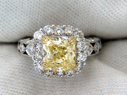 GIA CERTIFIED 5.52CT CUSHION NATURAL FANCY YELLOW DIAMOND CLUSTER RING VVS1 *v