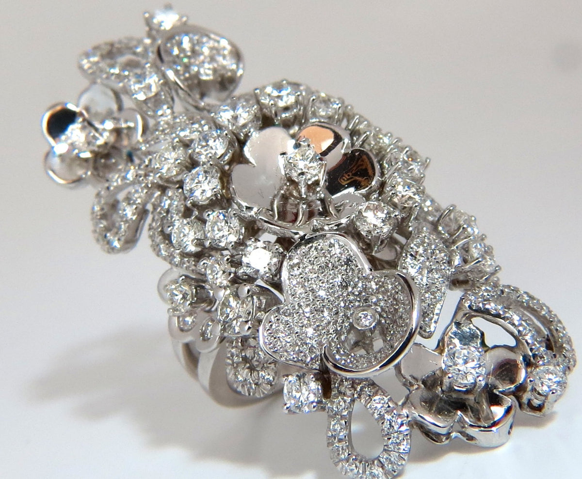 4.00CT NATURAL DIAMONDS FLORAL COCKTAIL VINE 3D DECO RING 18KT *v