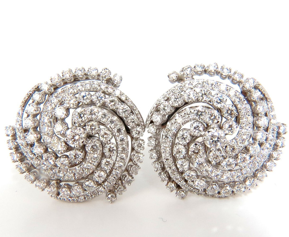 4.25CT SPIRAL KALEIDOSCOPE CIRCULAR ROTARY TWIST 18KT DIAMONDS EARRINGS *v