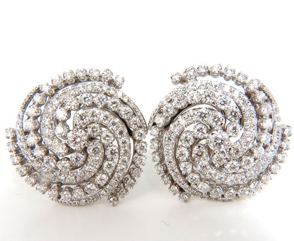 4.25CT SPIRAL KALEIDOSCOPE CIRCULAR ROTARY TWIST 18KT DIAMONDS EARRINGS *v