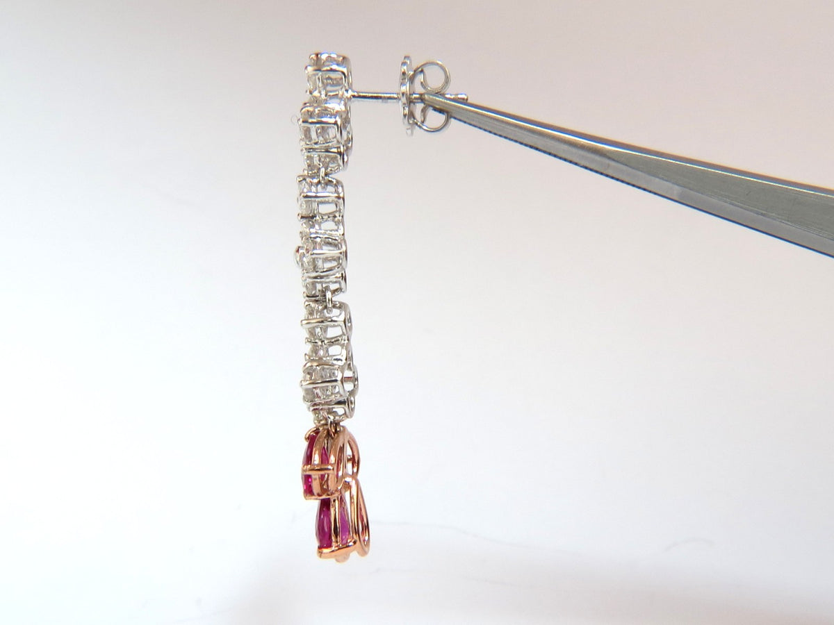 5.94CT NATURAL RED NO HEAT RUBY DIAMOND DANGLE EARRINGS 14KT *v