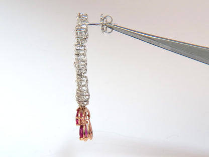 5.94CT NATURAL RED NO HEAT RUBY DIAMOND DANGLE EARRINGS 14KT *v