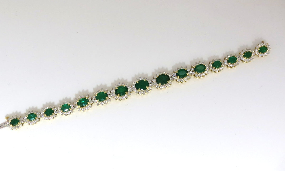 22.50CT NATURAL EMERALDS DIAMONDS BRACELET 18KT G/VS ZAMBIAN VIVID *v
