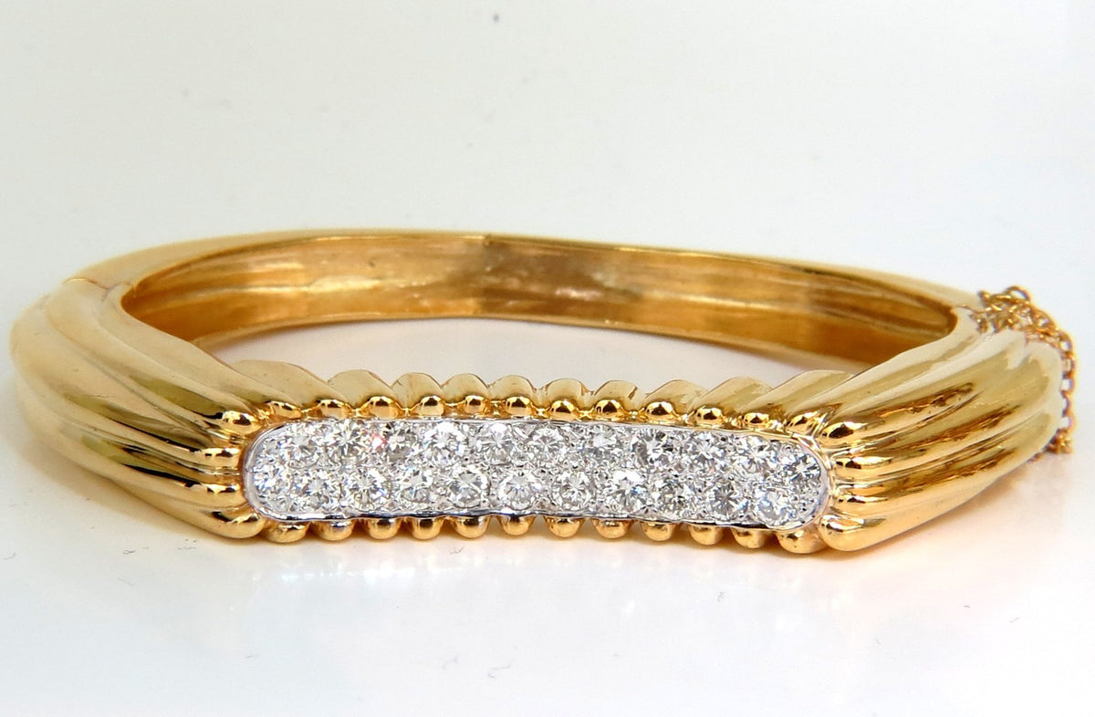 2.30CT INVERTED ARCH GRILLED WAVE RETRO 14KT DIAMONDS BANGLE BRACELET *v