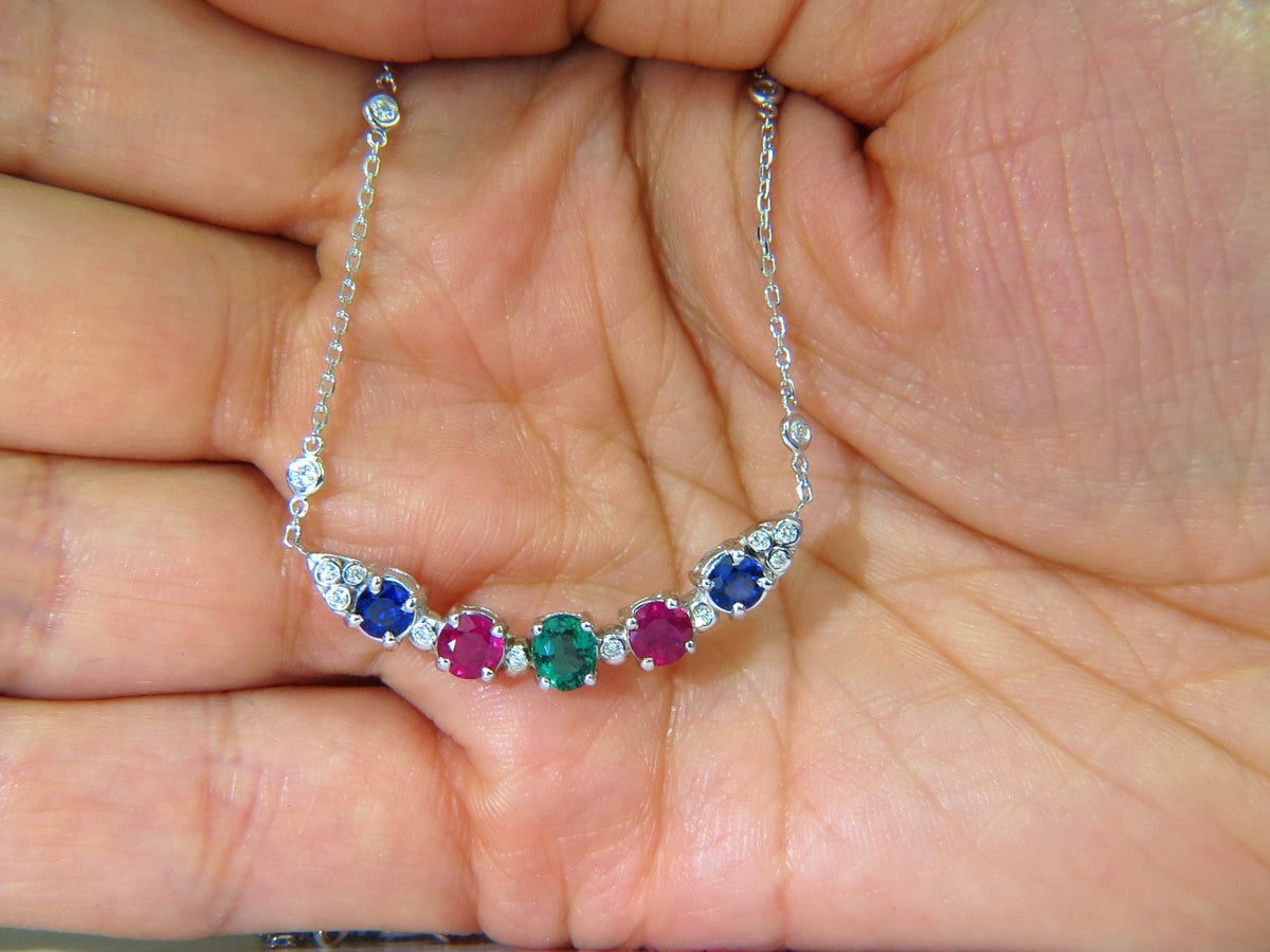 3.60CT NATURAL RUBY EMERALD SAPPHIRE DIAMONDS NECKLACE F/VS ARCH & BY YARD *v