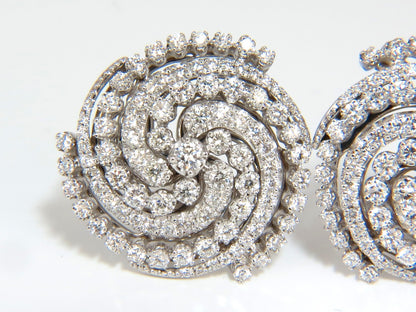4.25CT SPIRAL KALEIDOSCOPE CIRCULAR ROTARY TWIST 18KT DIAMONDS EARRINGS *v