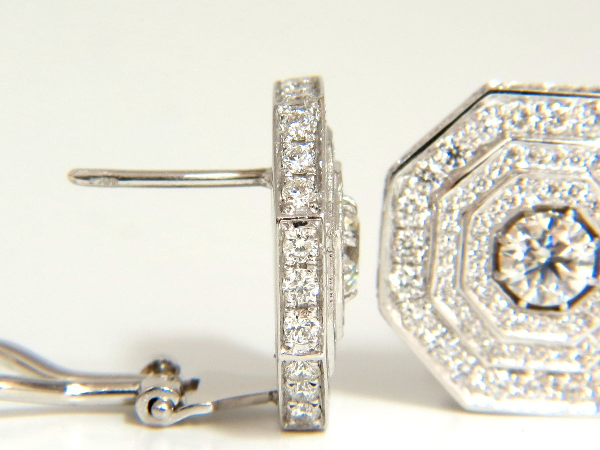 4.00CT BEAD SET ARCHITECTURAL OCTAGONAL STEP DIAMONDS CLIP EARRINGS 18KT *v